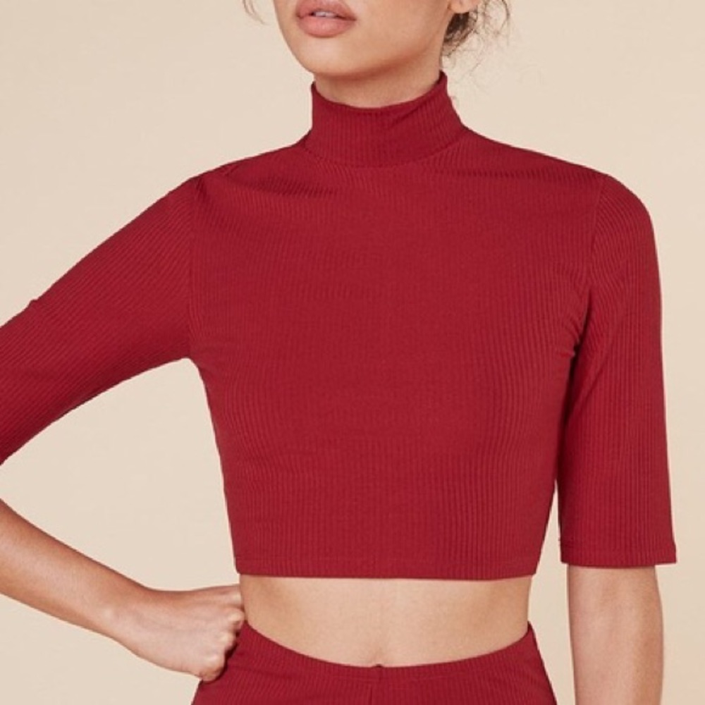 REFORMATION JEAN PAXTON CHERRY RED RIBBED CROP TOP